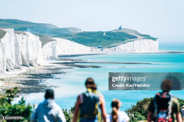 a daytime view of the seven sisters cliffs on the east sussex coast - stock photo - seven sisters cliffs 個照片及圖片檔