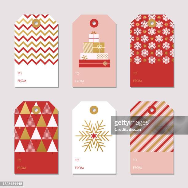 ilustraciones, imágenes clip art, dibujos animados e iconos de stock de colección de etiquetas de regalo de navidad y año nuevo. - christmas gift