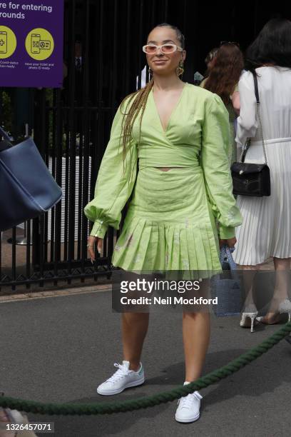 Ella Eyre attends the Pimms VIP suite at Wimbledon Championships Tennis Tournament Day 4 at All England Lawn Tennis and Croquet Club on July 01, 2021...