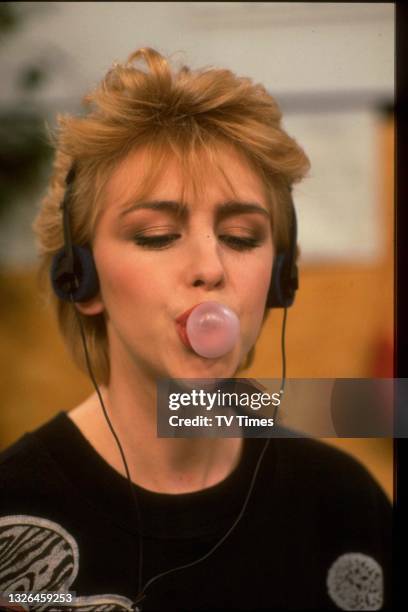 Actress Leslie Ash in character as Nancy Gray in sitcom Happy Apple, circa 1983.