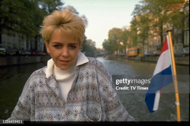 Actress Leslie Ash on a canal boat in Amsterdam, circa 1987.