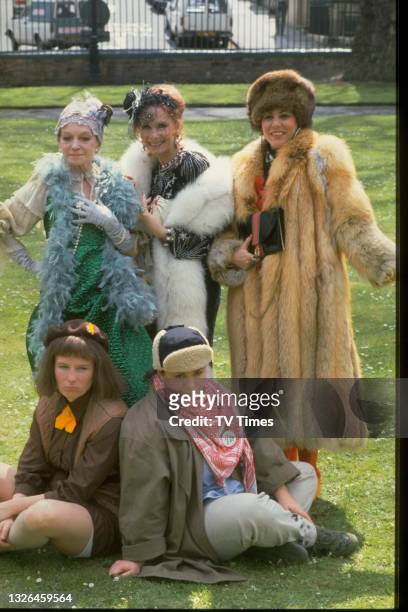 Joan Greenwood, Katherine Helmond, Ruby Wax, Dawn French and Jennifer Saunders in character on the set of sitcom Girls On Top, circa 1986.