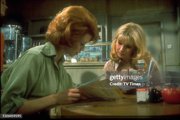 Actresses Gabrielle Drake and Susan Hampshire in character as Tracy and Sally in the Thriller episode 'Kill Two Birds', circa 1976.