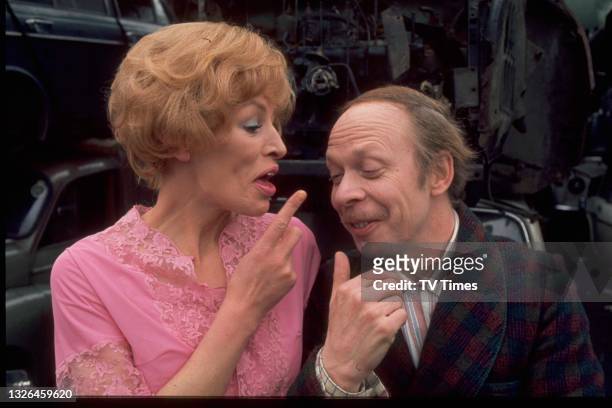 Actors Brian Murphy and Yootha Joyce in character as George and Mildred Roper on the set of sitcom series George And Mildred, circa 1976.