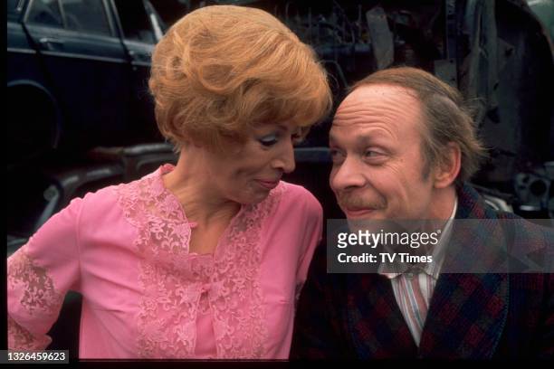 Actors Brian Murphy and Yootha Joyce in character as George and Mildred Roper on the set of sitcom series George And Mildred, circa 1976.