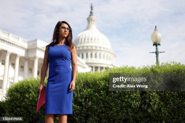 Rep. Lauren Boebert waits for the beginning of a news conference in front of the U.S. Capitol July 1, 2021 in Washington, DC. House Republicans held...