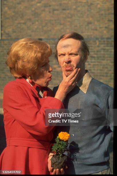 Actors Brian Murphy and Yootha Joyce in character as George and Mildred Roper in sitcom series George And Mildred, circa 1976.