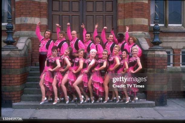 The cast of comedy drama series Making Out: John Forgeham, Geoffrey Hughes, Alan David, Brian Hibbard, unidentified, Tim Dantay, Gary Beadle, Heather...