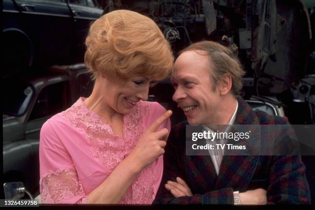 Actors Brian Murphy and Yootha Joyce in character as George and Mildred Roper on the set of sitcom series George And Mildred, circa 1976.