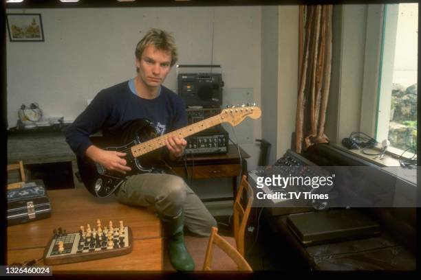English musician Gordon Sumner, better known by his stage name Sting, best known as bassist and vocalist with rock group The Police, circa 1982. .