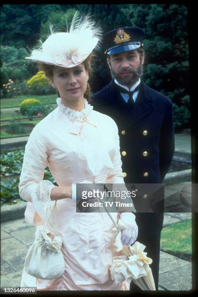 Actors Francesca Annis and John Castle in character as Lillie Langtry and Prince Louis in period drama Lillie, circa 1978.