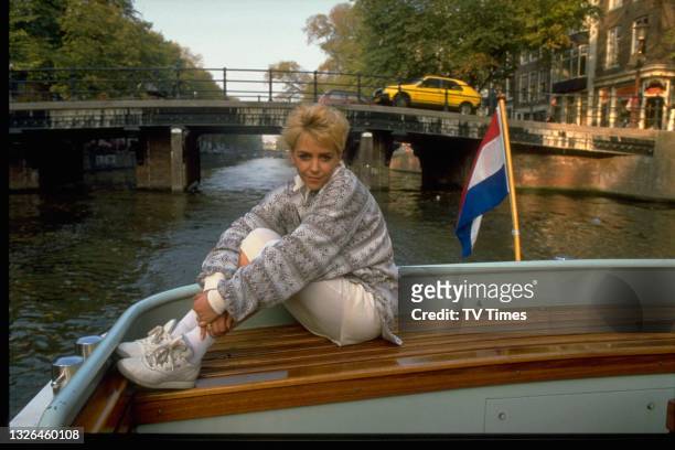 Actress Leslie Ash on a canal boat in Amsterdam, circa 1987.