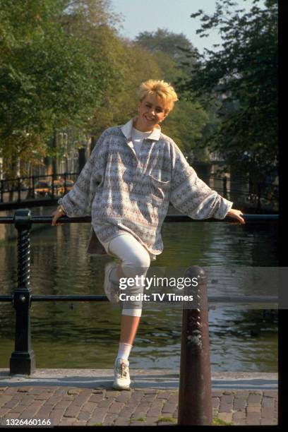 Actress Leslie Ash standing by a canal in Amsterdam, circa 1987.