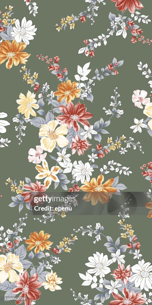 Trendy Floral pattern in the many kind of flowers. Tropical botanical . Seamless vector texture. Elegant template for fashion prints. Printing with in hand drawn style on white background.