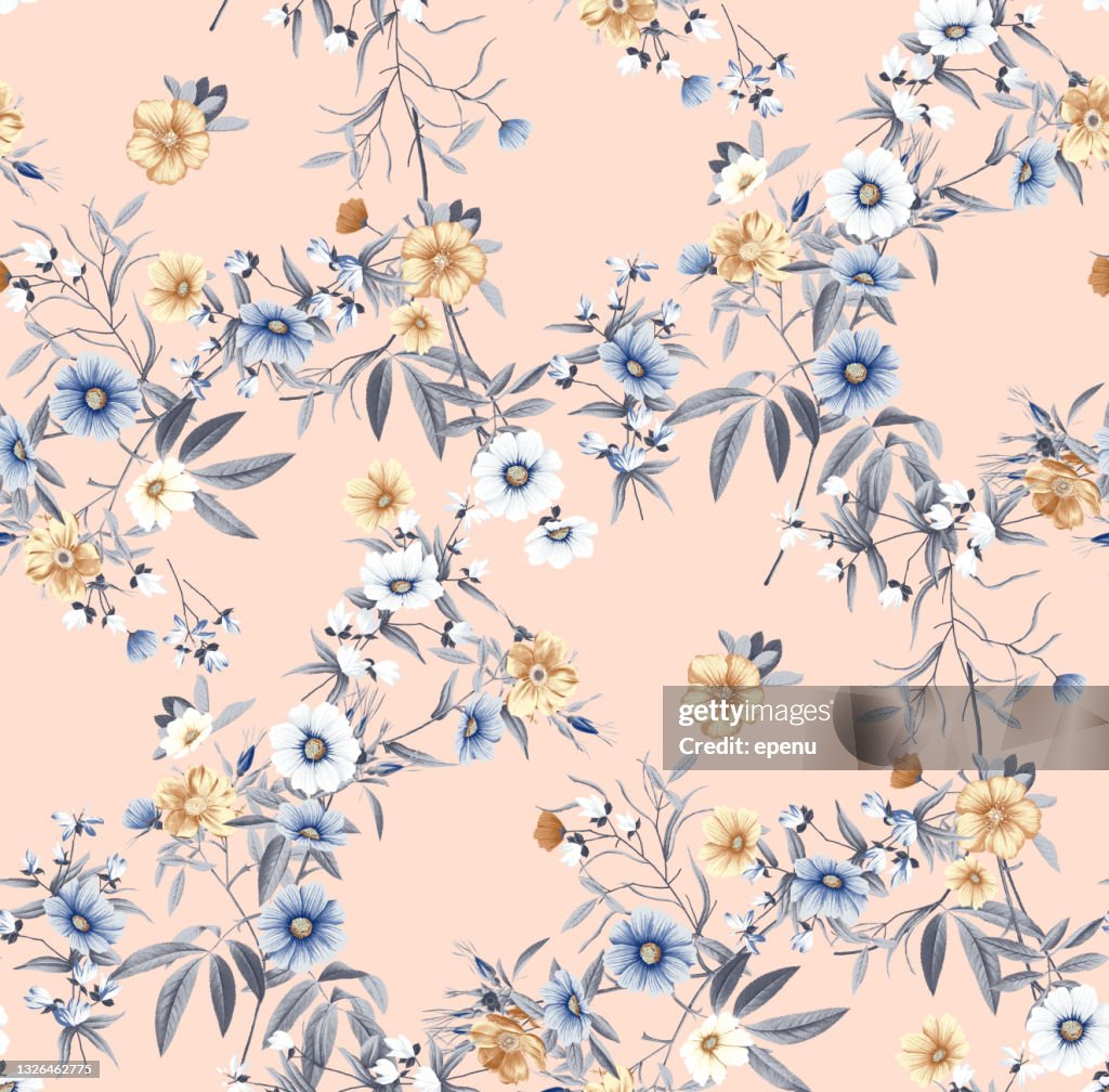 Trendy Floral pattern in the many kind of flowers. Tropical botanical . Seamless vector texture. Elegant template for fashion prints. Printing with in hand drawn style on white background.