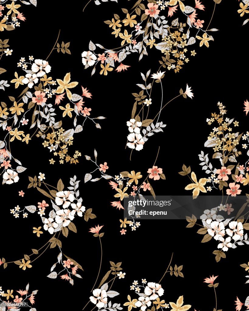 Trendige Blumenmuster in den vielen Arten von Blumen. Tropische botanische . Nahtlose Vektortextur. Elegante Vorlage für Modedrucke. Drucken mit in Hand gezeichneten Stil auf weißem Hintergrund.