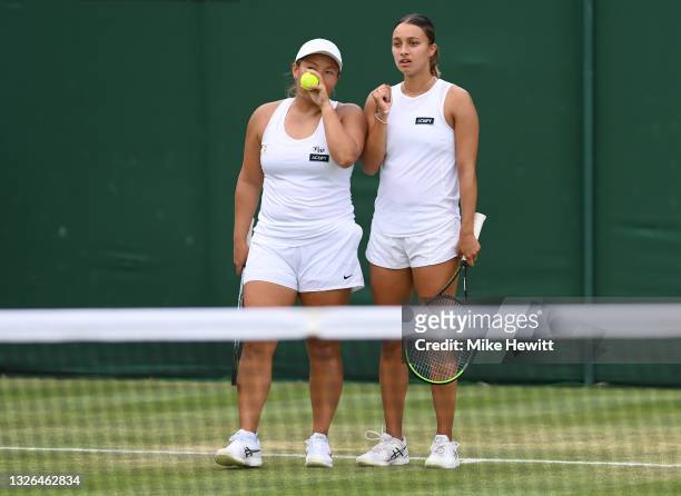 Tara Moore of Great Britain and Eden Silva of Great Britain during her Ladies' Doubles First Round match against Laura Siegemund of Germany and Vera...