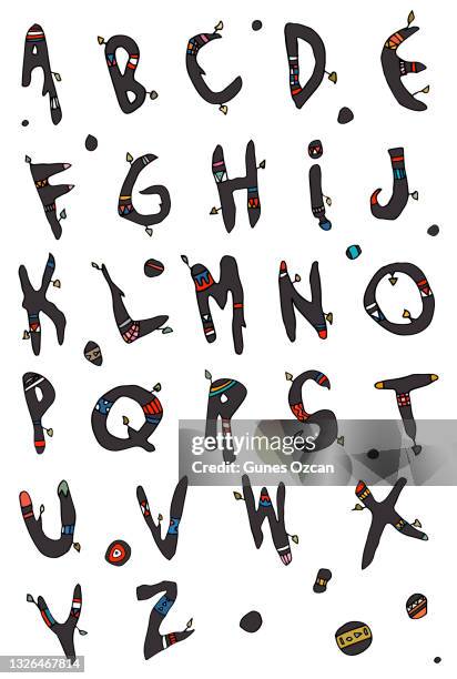tree branch doodle alphabet - indigenous letters - foreign language funny stock illustrations