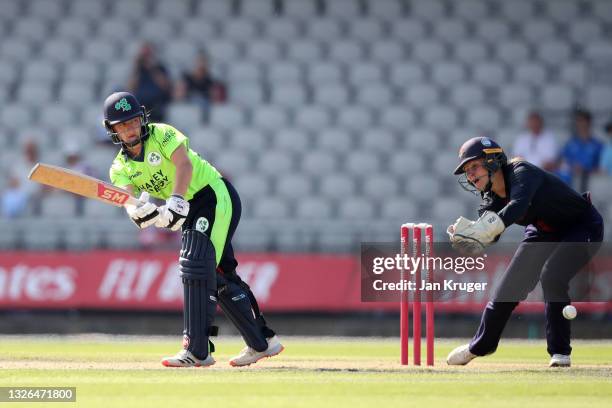 Amy Hunter of Ireland Women bats during the Women's Twenty20 tour match between Lancashire Women and Ireland Women at Emirates Old Trafford on July...