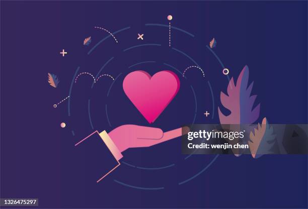 hand with love icon - 3d heart stock illustrations