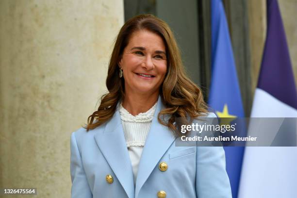 Melinda Gates arrives at Elysee Palace for the Generation Equality Forum hosted by French President Emmanuel Macron on July 01, 2021 in Paris,...