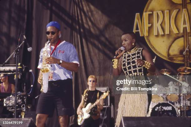 August 12: MANDATORY CREDIT Bill Tompkins/Getty Images Branford Marsalis and Angélique Kidjo performing on August 12th, 1996 in New York City.