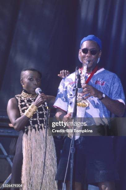 August 12: MANDATORY CREDIT Bill Tompkins/Getty Images Branford Marsalis and Angélique Kidjo performing on August 12th, 1996 in New York City.