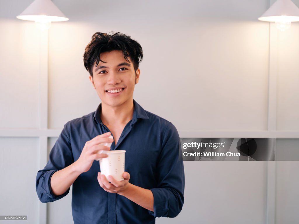 Man alone with coffee