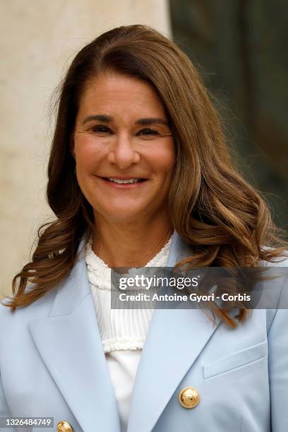 Melinda Gates, co-president of the Bill and Melinda Gates Foundation arrives to meet French President, Emmanuel Macron for the Generation Equality...