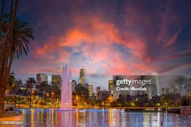 los angeles looking from echo park - echo park los angeles stock pictures, royalty-free photos & images