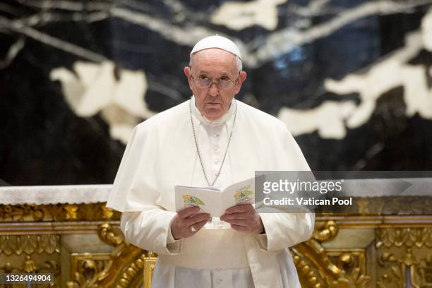 Pope Francis leads a prayer and reflection for peace In Lebanon in St. Peter's Basilica at the Conclusion of the Ecumenical day of Prayer for Lebanon...