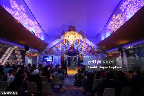 Advisory Group Chair Dr Rangi Matamua speaks during a dawn ceremony at Rongomaraeroa, Te Papa Museum, on July 02, 2021 in Wellington, New Zealand....