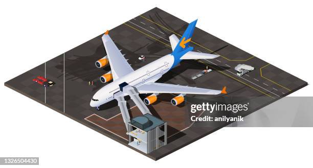 plane before departure - boarding bridge stock illustrations