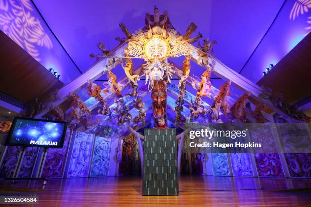 Te Papa Board Chair Dame Fran Wilde speaks during a dawn ceremony at Rongomaraeroa, Te Papa Museum, on July 02, 2021 in Wellington, New Zealand....