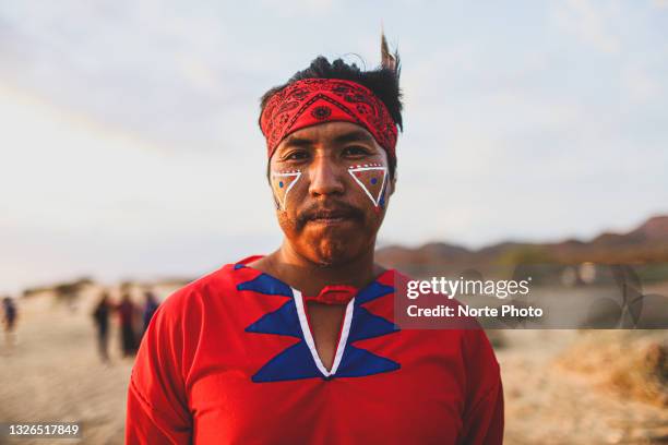 An indigenous man poses during a celebration ceremony to welcome the new year of the Seri community on June 30, 2021 in Hermosillo, Mexico. As Seri...