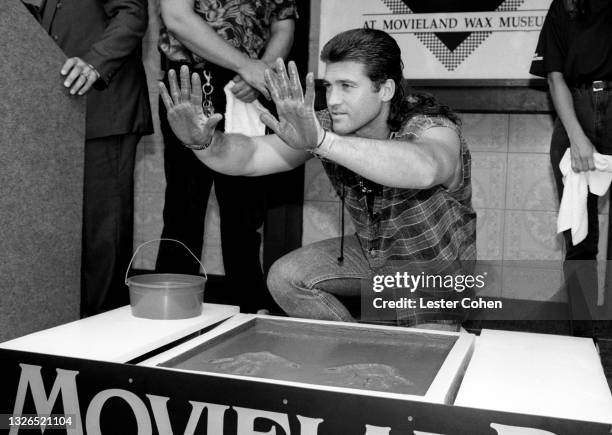 American singer-songwriter and actor Billy Ray Cyrus attends "The Movieland Wax Museum Induction of Wax Figure of Billy Ray Cyrus" on July 24, 1993...