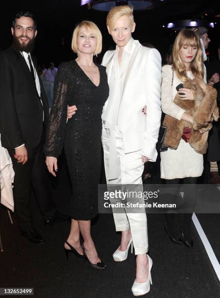 Actresses Ellen Barkin and Tilda Swinton attends 2011 MOCA Gala, An Artist's Life Manifesto, Directed by Marina Abramovic at MOCA Grand Avenue on...
