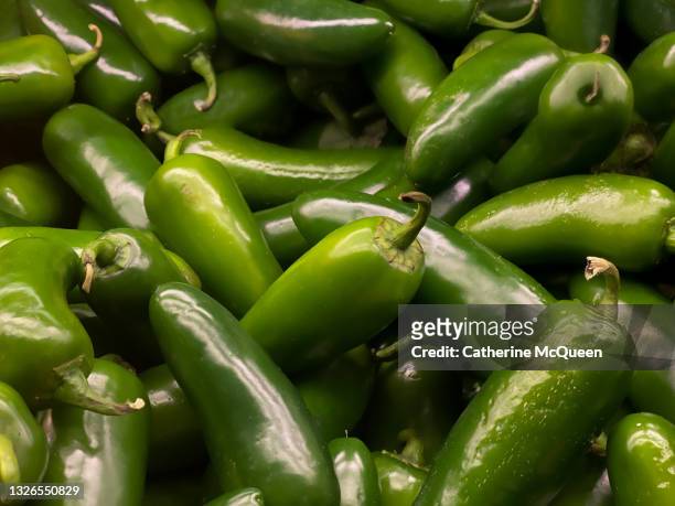 fresh spicy jalapeño peppers - jalapeño stockfoto's en -beelden