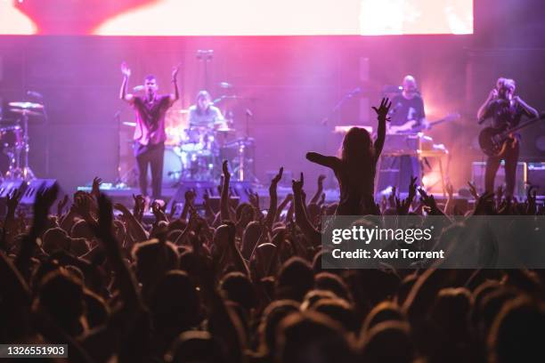 View of the crowd at the concert of Vetusta Morla during the Vida Festival on July 01, 2021 in Vilanova i la Geltru, Spain. This is the first...