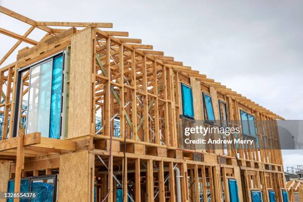 new house timber construction frame, housing development site - home renovations australia stock-fotos und bilder