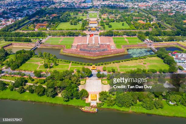 hue city - the imperial city of hue - the citadel of hue - aerial view - vietnam wall stock pictures, royalty-free photos & images