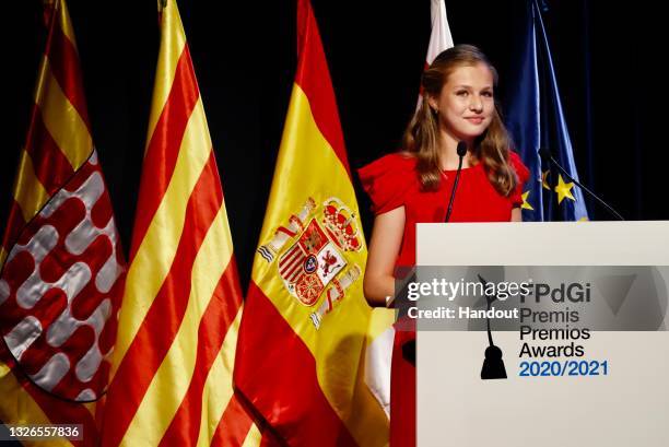 In this handout image provided by the Spanish Royal Household, Princess Leonor of Spain attends the 'Princesa De Girona' awards at Caixa Forum...