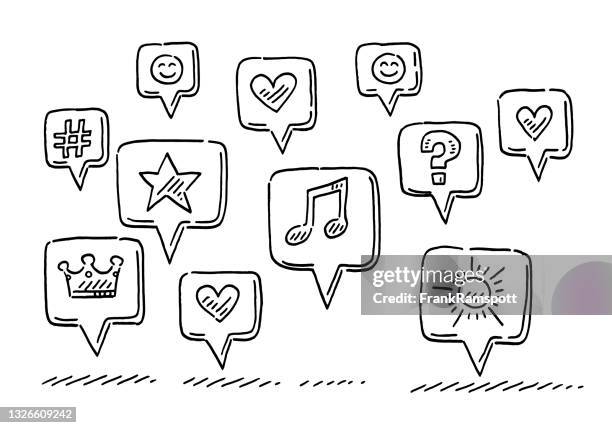 group of social media symbols drawing - frankramspott stock illustrations