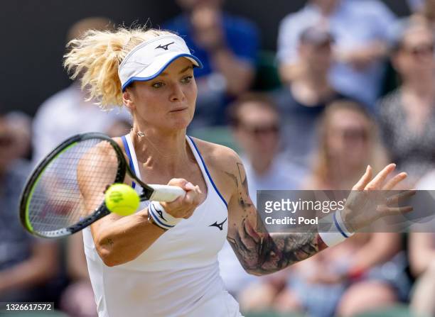 Tereza Martincova of The Czech Republic plays a forehand during her Ladies' Singles third Round match against Karolina Pliskova of The Czech Republic...