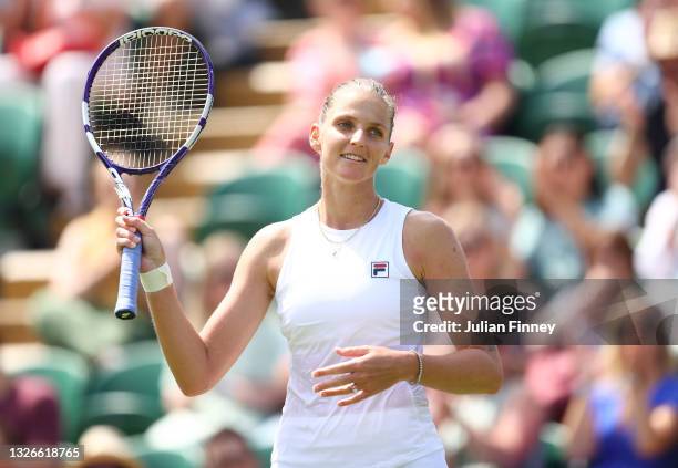 Karolina Pliskova of Czech Republic celebrates Match Point during their Ladies Singles Third Round match against Tereza Martincova of Czech Republic...
