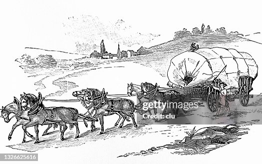Six-horse freight wagon in the 18th century Six-horse freight wagon in the 18th century