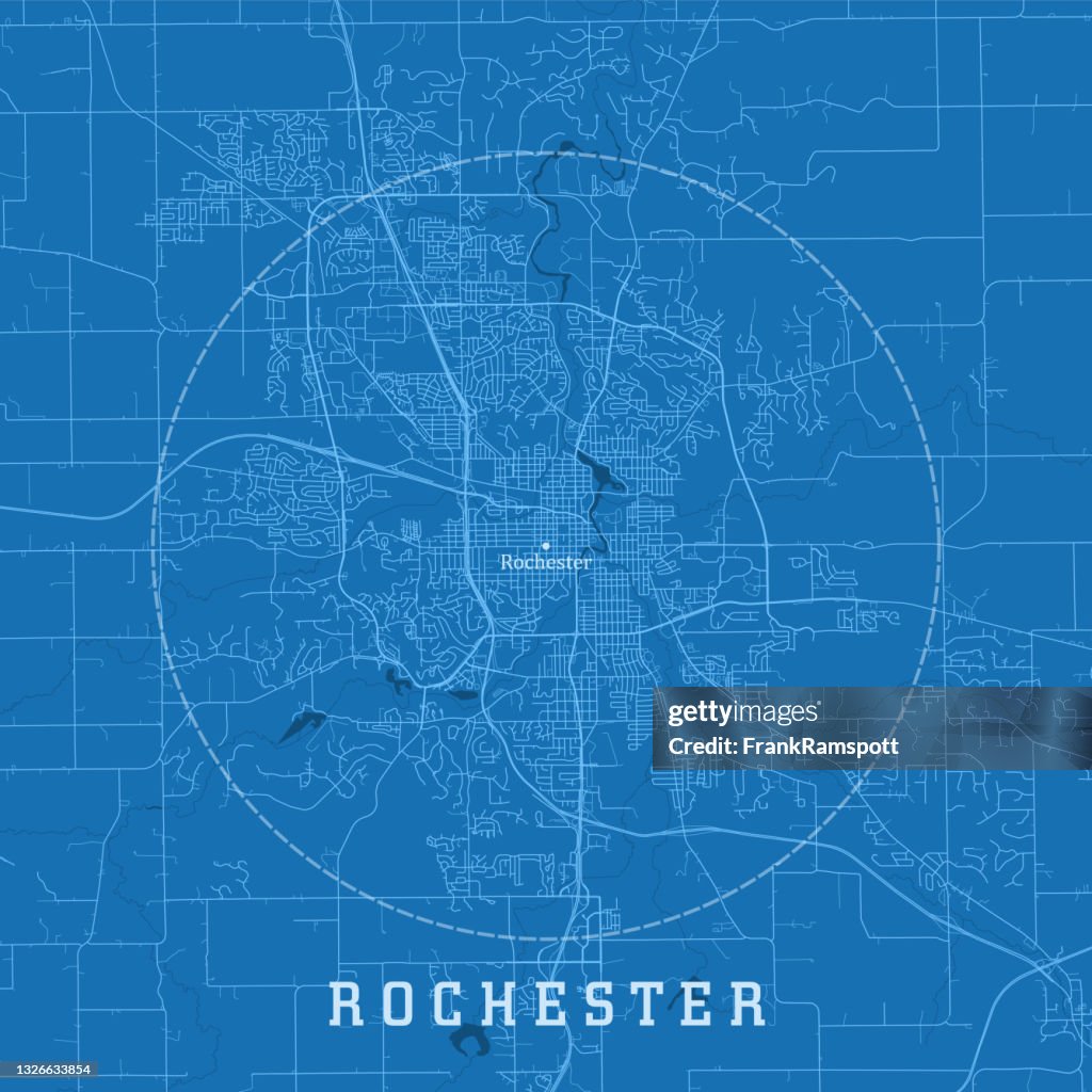 Rochester MN City Vector Road Map Blue Text