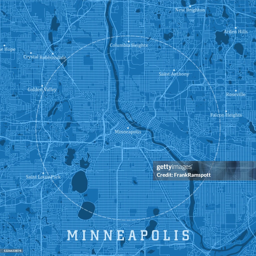 Minneapolis MN City Vektor Road Karte Blauer Text