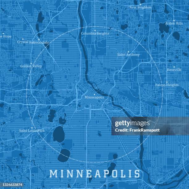 ilustraciones, imágenes clip art, dibujos animados e iconos de stock de minneapolis mn city vector road map texto azul - minneapolis