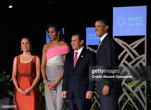 President Barack Obama and First Lady Michelle Obama welcome Peru President Ollanta Humala and his wife Nadine Heredia at the the Asia-Pacific...